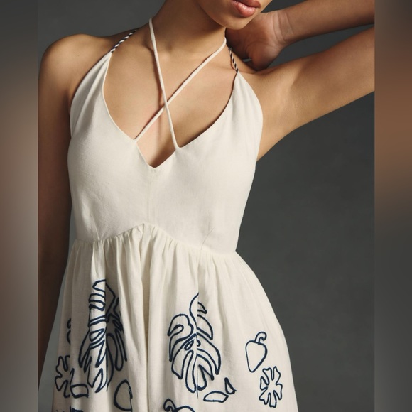 NEW Farm Rio White Embroidered Halter Maxi Dress | Anthropologie Boho Bride - Picture 4 of 12